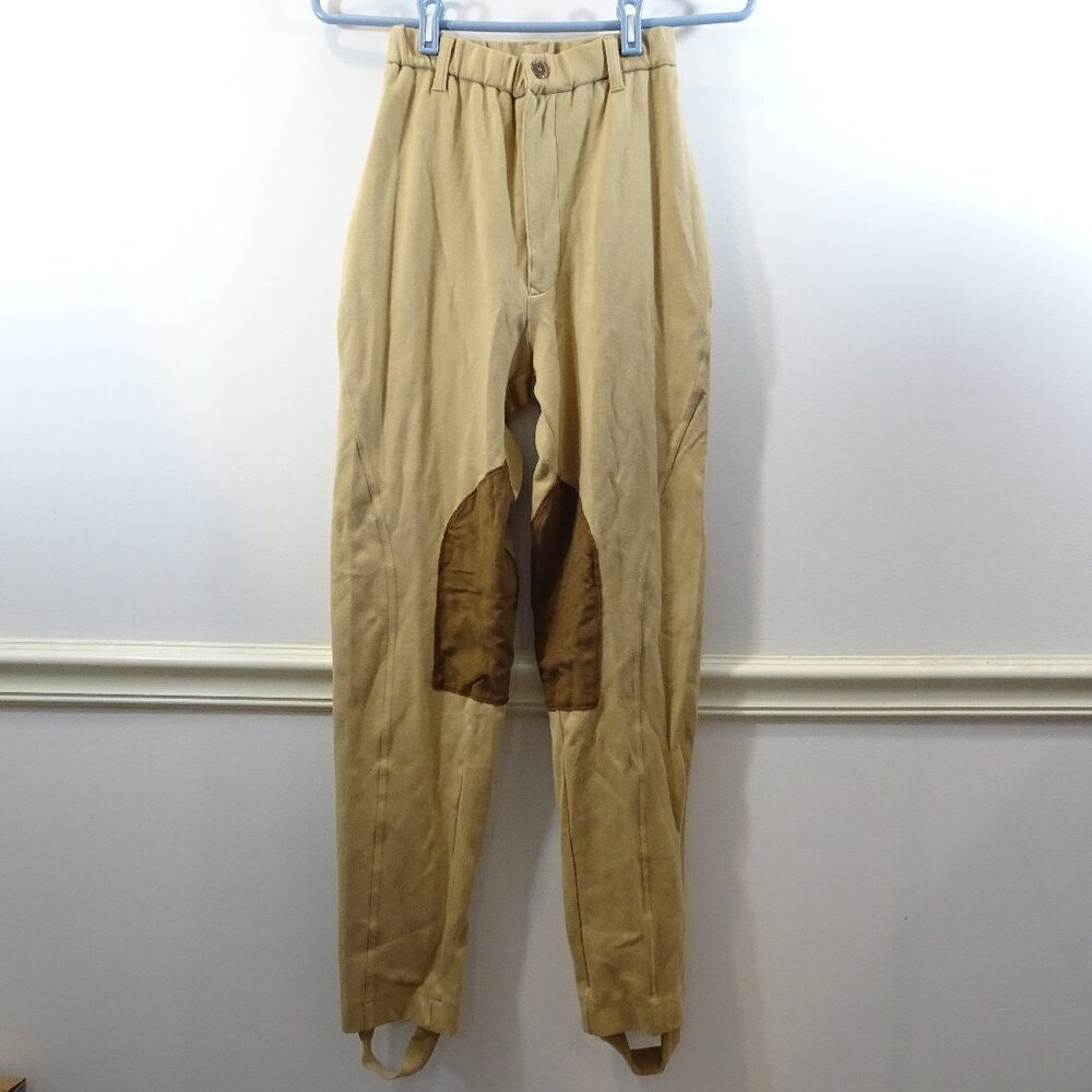 Liz Claiborne Lizwear Vintage Tan Cotton Stirrup Pants SZ 6 Faux Suede Patches